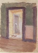 Anna Ancher  - paintings - Interieur mit gruenen Waenden und blauen Tuerrahmen