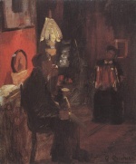 Anna Ancher  - Bilder Gemälde - John Brodum spielt Harmonika in der roten Stube