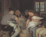 Anna Ancher  - paintings - Rupfen der Weihnachtsgaense