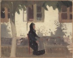 Anna Ancher  - Bilder Gemälde - Skagenerin vor Schneider Uggerholts Haus sitzend