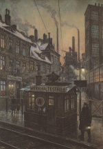 Hans Baluschek  - Bilder Gemälde - Werkhaltestelle (Arbeiterhäuser)