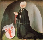 Bild:Die Stifterin Katharina Heller mit Wappen