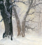 Eugen Bracht  - Bilder Gemälde - Eichen im Schnee in Sonne