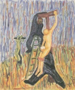 Wilhelm Morgner - Bilder Gemälde - Kreuzabnahme mit zwei schwarzgekleideten Männern