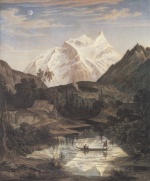 Joseph Anton Koch - Peintures - Paysage de montagne avec lac