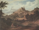 Joseph Anton Koch - Peintures - Campagne à Olevano avec un moine à cheval