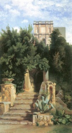 Edmund Friedrich Kanoldt - Peintures - Escalier dans la villa d'Este à Tivoli