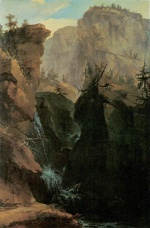 Carspar Wolf - paintings - Felsenschlucht mit Passweg und Wasserfaellen