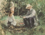 Berthe Morisot - Bilder Gemälde - Eugene Manet und seine Tochter im Garten