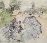 Berthe Morisot - Peintures - Femme assise avec ombrelle dans un parc