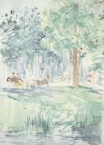 Berthe Morisot - Peintures - Charrette dans le bois de Boulogne, allée des Poteaux