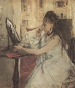 Bild:Junge Frau beim Pudern ihres Gesichtes
