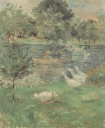 Berthe Morisot - paintings - Mädchen in einem Boot, mit Gänsen