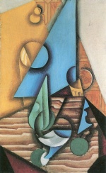 Juan Gris - paintings - Flasche und Glas auf einem Tisch