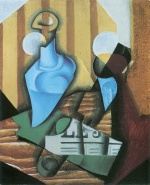 Juan Gris  - Bilder Gemälde - Stillleben mit Flasche und Glas