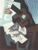 Juan Gris  - Bilder Gemälde - Stillleben mit Gitarre, Buch und Zeitung