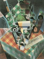 Juan Gris  - Bilder Gemälde - Stillleben mit karierter Tichdecke