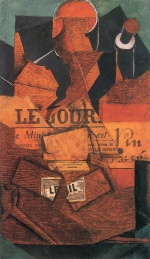 Juan Gris  - paintings - Tabak, Zeitung und Weinflasche