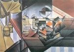 Juan Gris  - Bilder Gemälde - Uhr und Flasche. Jerez de la Frontera