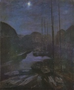 Adolf Friedrich Erdmann von Menzel - Peintures - Canal Friedrich au clair de lune