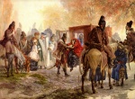 Adolf Friedrich Erdmann von Menzel - Bilder Gemälde - Husaren bringen eine polnische Familie auf