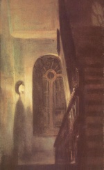 Adolf Friedrich Erdmann von Menzel  - Bilder Gemälde - Treppenflur bei Nachtbeleuchtung