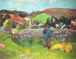 Paul Gauguin - Bilder Gemälde - Bretonische Landschaft mit Schweinehirt