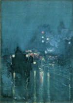 Childe Hassam  - Peintures - Passage à niveau de nuit,  Chicago