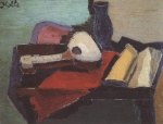 Helmut Kolle  - paintings - Stillleben mit Gitarre, Buch und Vase