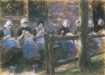 Max Liebermann  - paintings - Nähende Mädchen vor einer Hauswand