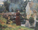 Jean Baptiste Armand Guillaumin  - Bilder Gemälde - Madame Guillaumin beim Angeln oder Die Ufer der Yvette um fünf Uhr nachmittags im August