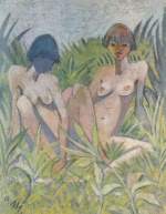 Otto Müller - Peintures - Jeune fille dans l´herbe