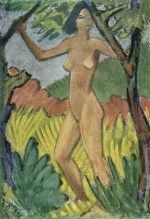 Otto Mueller - Bilder Gemälde - Stehendes Mädchen unter Bäumen