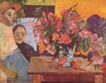 Paul Gauguin  - Bilder Gemälde - Großer Blumenstrauß mit tahitischen Kindern