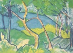 Otto Mueller - Bilder Gemälde - Teich hinter Bäumen