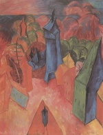 Walter Ophey - paintings - Häuser mit blauem Turm