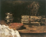 Carl Schuch  - paintings - Holzbündel, Blechdose, Tonschüssel und Serviette