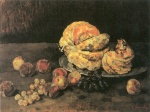 Bild:Kürbis, Pfirsiche und Weintrauben