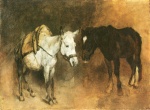 Carl Schuch  - Bilder Gemälde - Maulesel und Pferd