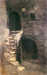 Carl Schuch  - Bilder Gemälde - Treppe in Olevano