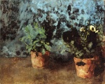 Carl Schuch  - paintings - Zwei Blumentöpfe mit Stiefmütterchen