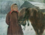 Walentin Alexandrowitsch Serow - Bilder Gemälde - Bäuerin mit Pferd
