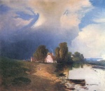 Adalbert Stifter  - paintings - Partie aus den Westungarischen Daonauauen mit aufsteigendem Gewitter