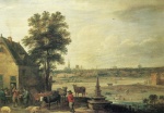 David Teniers - Bilder Gemälde - Bauern handeln mit Vieh vor einem Wirtshaus