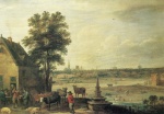 David Teniers  - paintings - Bauern handeln mit Vieh vor einem Wirtshaus