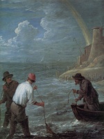 David Teniers  - paintings - Drei Fischer werfen ihre Netze aus