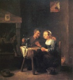 David Teniers - Peintures - Un vieil homme et une jeune fille