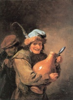 David Teniers - Bilder Gemälde - Ein Bauer, einen riesigen Tonkrug haltend