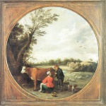 David Teniers  - Bilder Gemälde - Landschaft mit Milchmädchen und Hirten