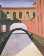 Felix Valletton  - Bilder Gemälde - Zugefrorener Kanal und Brücke nahe der Eremitage in St. Petersburg